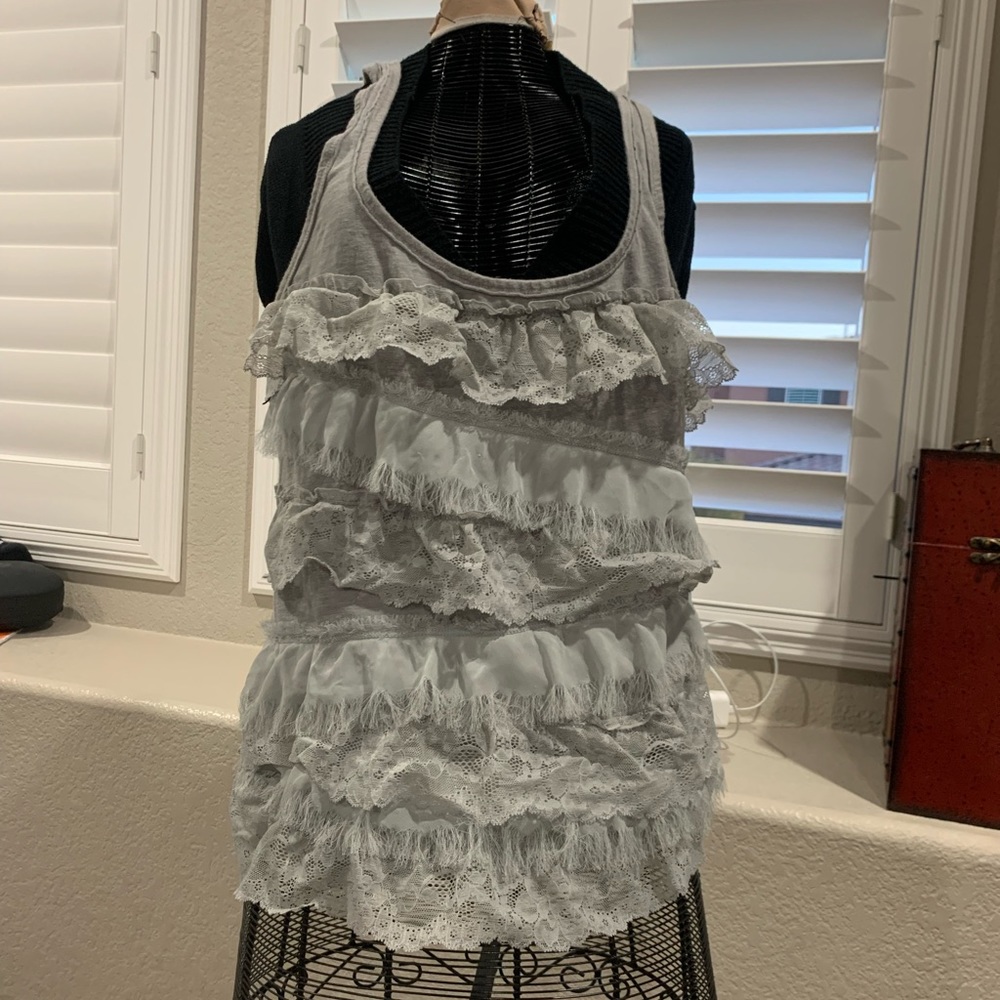 Hollister tank top tiered lace gray size large